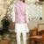 Silk blend solid cream kurta and churidar with tie-dye wine nehru jacket