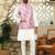 Silk blend solid cream kurta and churidar with tie-dye wine nehru jacket