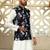 Silk blend solid cream kurta and churidar with floral wine nehru jacket