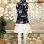 Silk blend solid cream kurta and churidar with floral wine nehru jacket