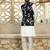 Silk blend solid cream kurta and churidar with floral wine nehru jacket