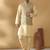 Silk blend beige kurta and churidar with jacquard geometric nehru jacket