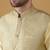 Silk blend beige kurta and churidar with jacquard geometric nehru jacket