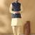 Silk blend beige kurta and churidar with jacquard geometric blue nehru jacket