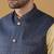 Silk blend beige kurta and churidar with jacquard geometric blue nehru jacket