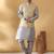Silk blend grey kurta and churidar with jacquard geometric beige nehru jacket