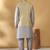 Silk blend grey kurta and churidar with jacquard geometric beige nehru jacket