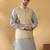 Silk blend grey kurta and churidar with jacquard geometric beige nehru jacket
