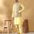 Silk blend yellow kurta and churidar with jacquard geometric beige nehru jacket