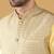 Silk blend yellow kurta and churidar with jacquard geometric beige nehru jacket