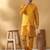 Silk blend mustard kurta and churidar with jacquard geometric nehru jacket