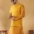 Silk blend mustard kurta and churidar with jacquard geometric nehru jacket
