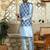 Silk blend solid sky blue kurta and churidar with printed nehru jacket