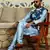 Silk blend solid sky blue kurta and churidar with floral nehru jacket