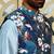 Silk blend solid sky blue kurta and churidar with floral nehru jacket