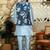 Silk blend solid sky blue kurta and churidar with floral nehru jacket