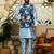Silk blend solid sky blue kurta and churidar with floral nehru jacket
