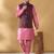 Silk blend pink kurta and churidar with jacquard geometric purple nehru jacket