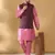 Silk blend pink kurta and churidar with jacquard geometric purple nehru jacket