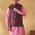 Silk blend pink kurta and churidar with jacquard geometric purple nehru jacket