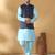 Silk blend blue kurta and churidar with jacquard geometric blue nehru jacket