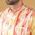 Silk blend lime yellow kurta and churidar with tie-dye orange nehru jacket