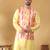 Silk blend lime yellow kurta and churidar with tie-dye orange nehru jacket