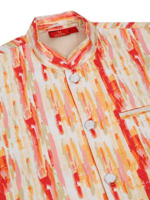 Silk blend lime yellow kurta and churidar with tie-dye orange nehru jacket 5