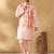 Silk blend peach kurta and churidar with tie-dye orange nehru jacket