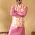 Silk blend pink kurta and churidar with tie-dye orange nehru jacket