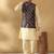 Silk bleand beige kurta churidar with abstract printed black nehru jacket