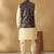 Silk bleand beige kurta churidar with abstract printed black nehru jacket