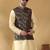 Silk bleand beige kurta churidar with abstract printed black nehru jacket