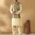 Silk bleand beige kurta churidar with abstract printed green nehru jacket