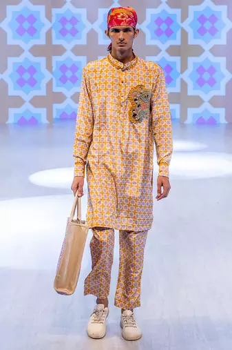 Yellow printed crepe kurta pajama