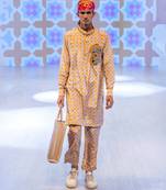 Yellow printed crepe kurta pajama