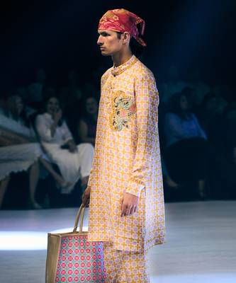 Yellow printed crepe kurta pajama 2