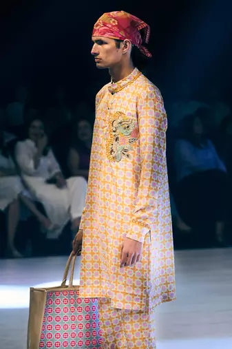 Yellow printed crepe kurta pajama