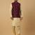 Men's beige kurta and churidar with jacquard floral nehru jacket