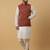 Men's cream kurta and churidar with jacquard ethnic motifs printed nehru jacket