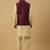 Men's beige kurta and churidar with jacquard floral nehru jacket