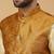 Men's beige kurta and churidar with jacquard floral nehru jacket