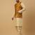 Men's beige kurta and churidar with jacquard floral nehru jacket