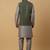 Men's grey kurta and churidar with jacquard ethnic motifs printed nehru jacket