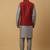Men's grey kurta and churidar with jacquard ethnic nehru jacket