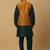 Men's green kurta and churidar with jacquard ethnic nehru jacket