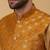 Men's gold kurta and churidar with jacquard ethnic nehru jacket