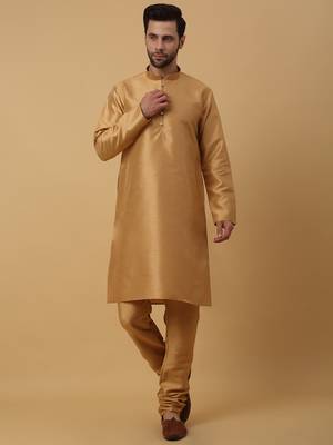 Men's gold kurta and churidar with jacquard ethnic nehru jacket 5