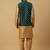 Men's gold kurta and churidar with jacquard ethnic nehru jacket