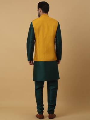 Men's green kurta and churidar with sequenced cotton silk nehru jacket 3